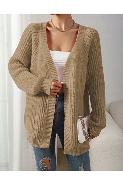 NO BRAND Cardigan clasic bej cu mânecă lungă, reiat, Shein 34