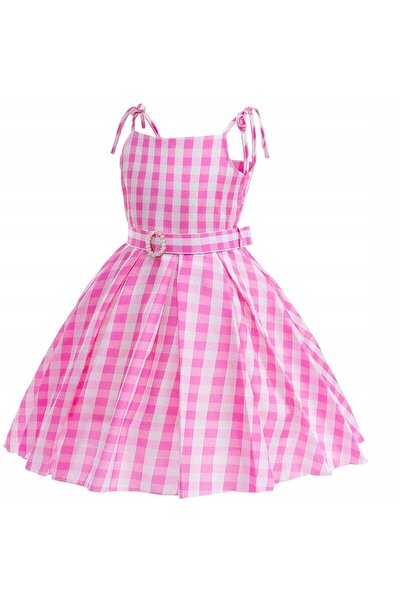 NO BRAND Costum Rochie în carouri roz Retro Vară Bal Carnaval 134 140
