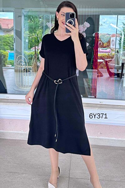 İnce Topuk Belted Crystal Fabric Dress 6Y371