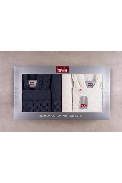 havilla havlu Havilla Bornoz Seti 4 parça %100 Cotton