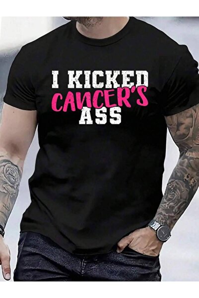 4CR تي شيرت I Kicked Cancers Survivor مصنوع من القطن بنسبة 100% للرجال والنسا...