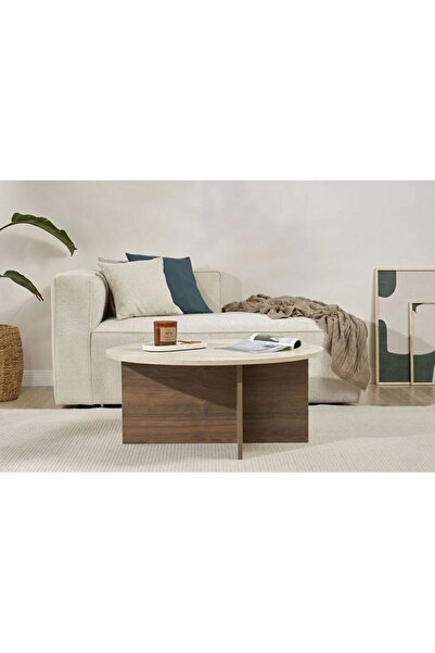 Rani Mobilya Rani Home Orta Sehpa Traverten - Venedik Cevizi 90 Cm AB-5354