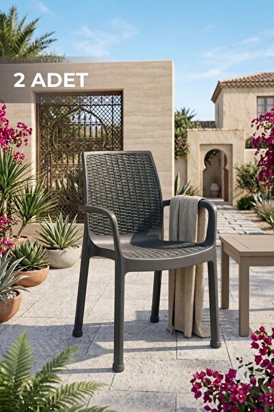 BAHAR BAHÇE PLASTİK EFES Rattan 2 Adet Plastik Bahçe ve Balkon Sandalyesi Gri