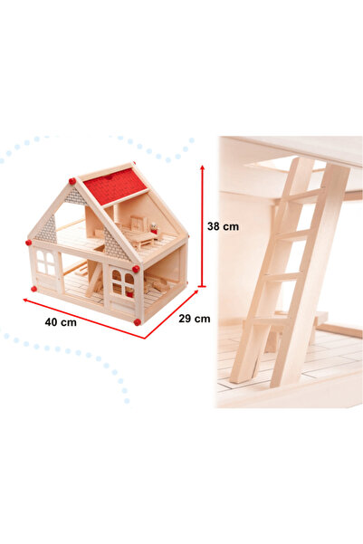 Wooden Căsuță de păpuși complet echipată cu figurine, 3 ani+