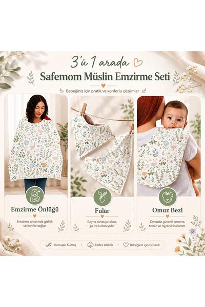 SafeMom طقم الرضاعة الطبيعية للمواليد الجدد من الموسلين - سوان - طقم مريلة ال...