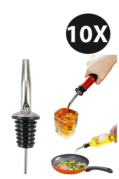 VODİNOX 10 Adet Çelik Şişe Ucu Servis Aparatı Damlalık Yağdanlık Tıpa Tapa Ma...