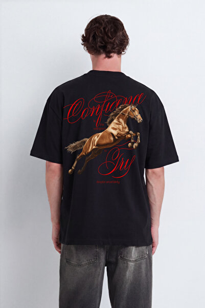 Butik Trend Biz Horse Themed Oversize Printed T-Shirt
