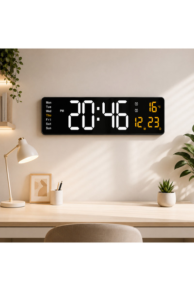 MultiZone Modern LED Duvar Saati 40 CM Büyük Dijital Ekran Uzaktan Kumandalı ...