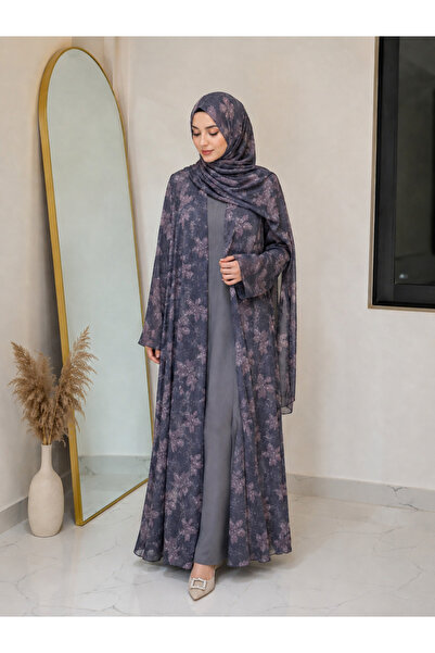 Passion by rahi Floral printed double layer chiffon Abaya&Hijab