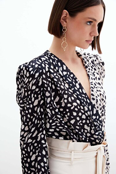 Sateen Kruvaze Desenli Bodysuit
