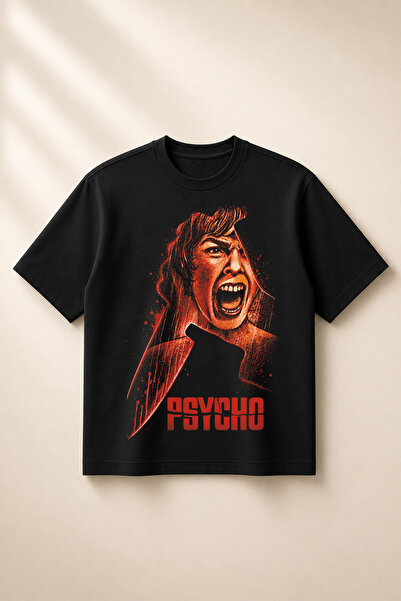 SVART WEAR تي شيرت مطبوع عليه Psycho بقصة واسعة وفضفاضة للجنسين مصنوع من القط...