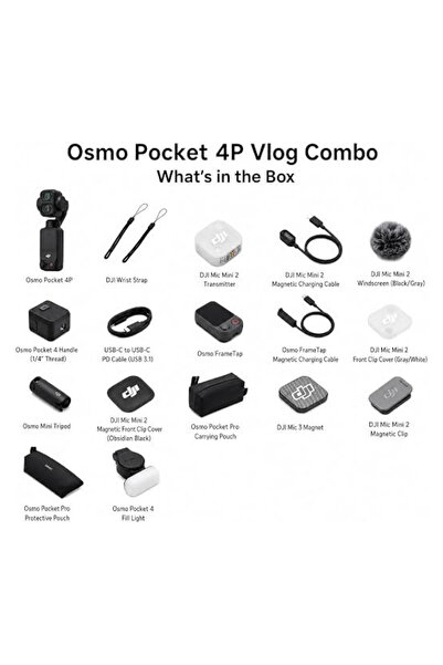 DJI Osmo Pocket 4P Vlog Combo Handheld 3-Axis Gimbal Camera with Dual CMOS Sensors, 4K UHD 240fps Video, 37MP Photos, 103GB Built-in Storage, Wi-Fi 6 & Bluetooth 5.4, Black | Osmo Pocket 4P