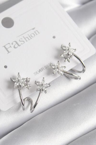 Mega Bazaar Brass Silver Color Zircon Stone Flower Model Women's Earrings