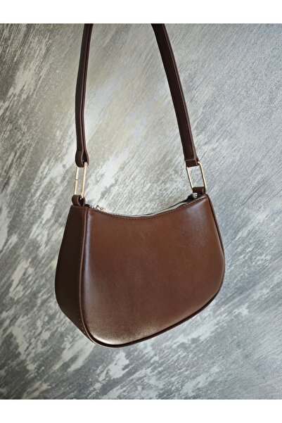 WITH-W Women's Genuine Leather Model Brown Baguette Shoulder Bag Bagi