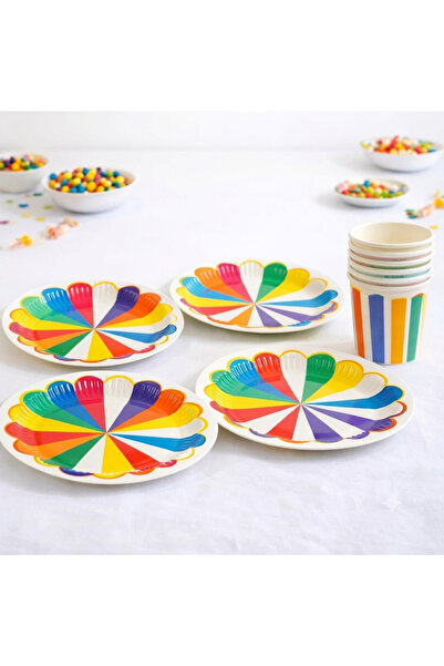 aşkın concept Rengarenk Karnaval Tema 8 Tabak 8 Bardak Set