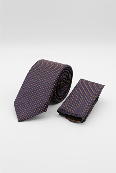 İmza Navy Blue-Orange Patterned 7 cm Tie 1090260115