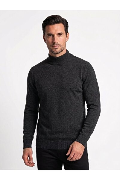 ONNO Men's Half Fishman Collar Knitwear Sweater with Elastic Waist, Steel Kni...