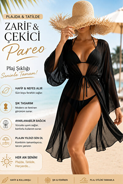 NQX PULL PROFESSIONAL Ženska crna providna pareo haljina od šifona za plažu s...