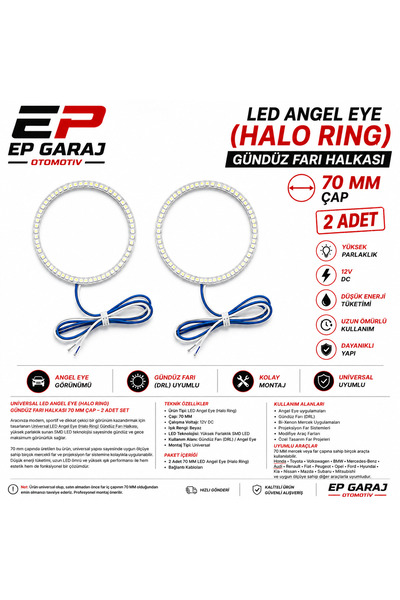 EP GARAJ OTOMOTİV UNİVERSAL LED ANGEL EYE (HALO RING) GÜNDÜZ FARI HALKASI 70 ...