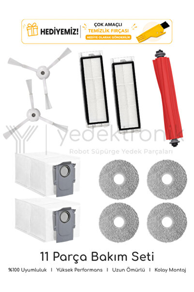 Roborock QRevo Uyumlu 11 Parça Bakım Seti Beyaz (Qrevo S,L,C ye UYMAZ!) | Filtre, Mop Bezi, Ana Fırça, Yan Fırça, Toz Torbası | Yüksek Kalite