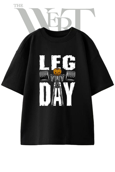 THEWERT Balkabag Skeleton Fitness Design Printed Unisex Black Oversize T-Shirt