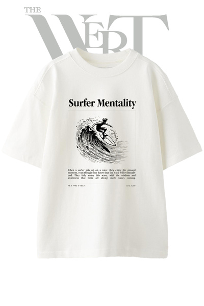 THEWERT Μπλουζάκι Surfer Wave_1 με στάμπα σχεδίου, Unisex, λευκό, oversized