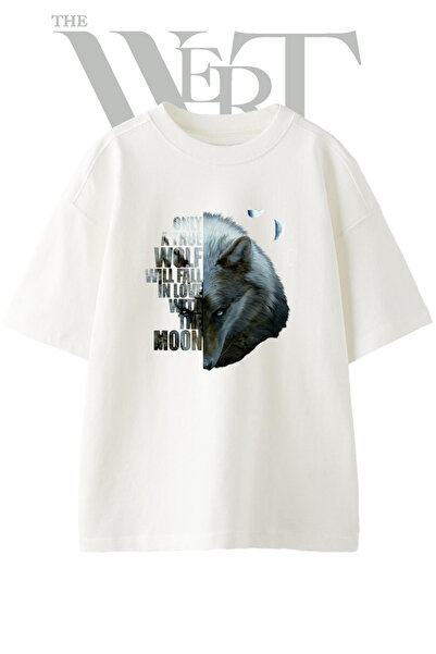 THEWERT Wolf Moon Design T-shirt sa printom, unisex, bela, velika veličina