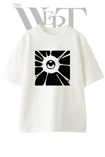 THEWERT Tricou oversize alb unisex cu imprimeu Happy Eye Design