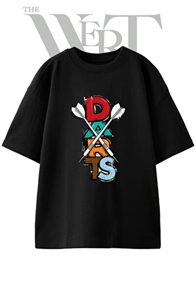 THEWERT Darts Design Printed Unisex Black Oversize T-Shirt