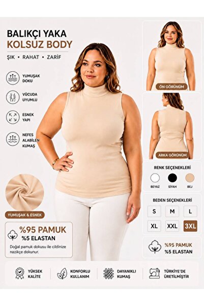 QULAT KOTA Kadın Büyük Beden Balıkçı Yaka Kolsuz Body