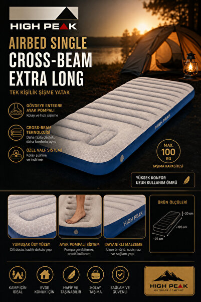 High Peak Airbed Single Cross-Beam Extra Long Ayak Pompalı Tek Kişilik Şişme ...