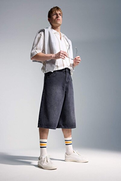 DeFacto 100% Cotton Super Baggy Fit Bermuda Shorts I5667Ax26Au