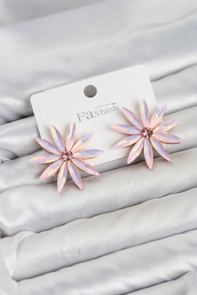 callerrons accessories أقراط نسائية من حجر الكريستال الوردي موديل لوتس - EBJ2...