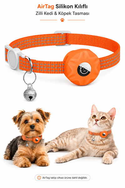 CONOCER AirTag Uyumlu Kedi Tasması Reflektörlü Fosforlu AirTag Kılıflı Zilli ...