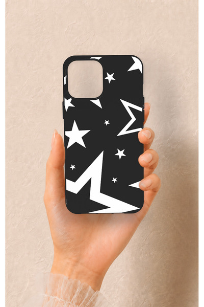 Vip Case iPhone 12 Pro Max Uyumlu Siyah Mega Star Desenli Silikon Kılıf