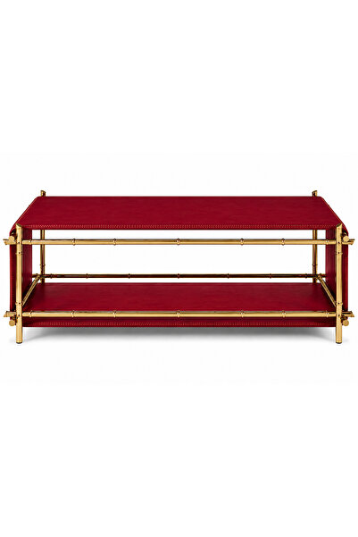 Diez DIEZMAISON MIRA Oxblood Genuine Leather & PVD Titanium Gold Coffee Table...
