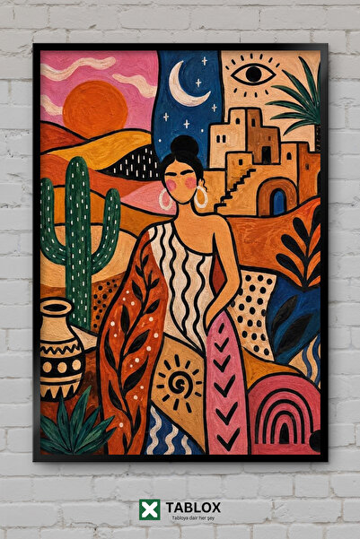TABLOX Frida Kahlo Mexican Illustration Minimal Aesthetic Cactus Decorative M...