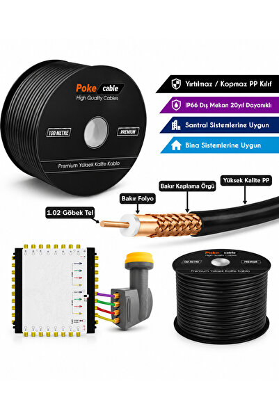 FIRSAT YOLU 100 Metre Siyah RG6/U6 Uydu Anten Kablosu 1.02 mm Bakır Göbekli B...