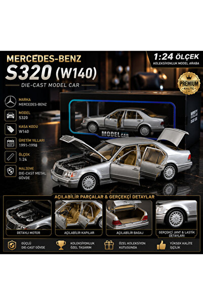 Cici Oyuncak 1:24 Mercedes-Benz S320 W140 Die-Cast Model Araba Metal Gövde Aç...