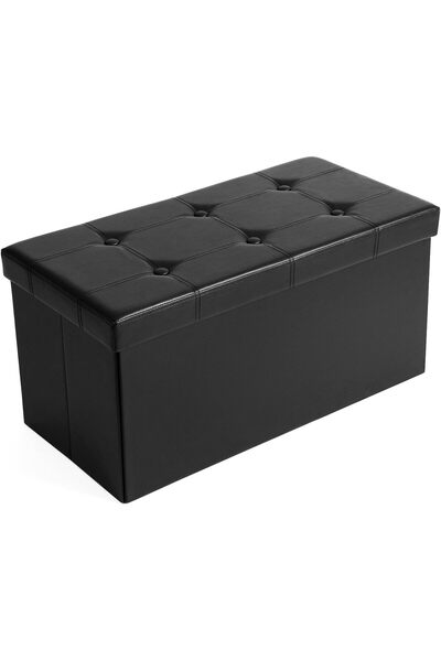 SONGMICS Tabure, 80 litre Saklama Kutusu, Sentetik Deri Kılıf, Siyah, LSF105