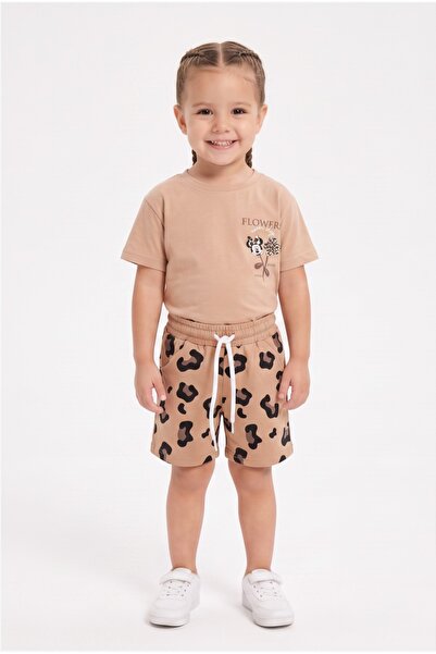 MAVİ BONCUKK Girl's Printed Short Sleeve T-Shirt and Shorts 2-Piece Set – Sum...