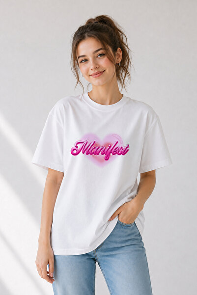 FANA Manifest Printed Women's Oversize T-Shirt Cotton Crew Neck Short Sleeve ...