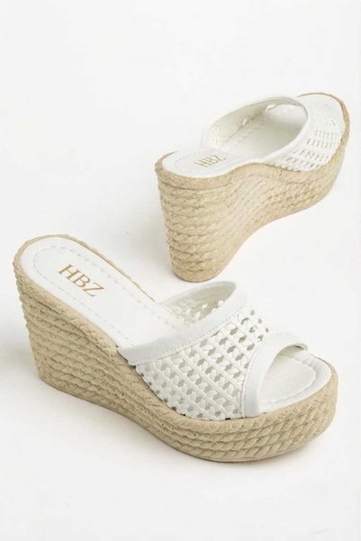 HBZ Women's Slippers White Shoes Padded Sole Braided Upper
