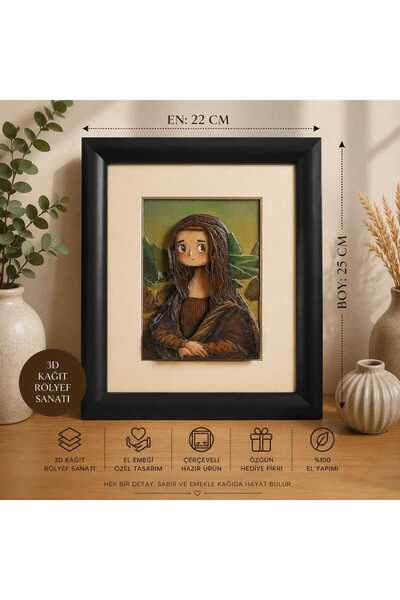 Masal Gurumi MONA LİSA 3D RÖLYEF ÇERÇEVE (LEONARDO DA VİNCİ) DEKORATİF DUVAR MASA SÜSÜ
