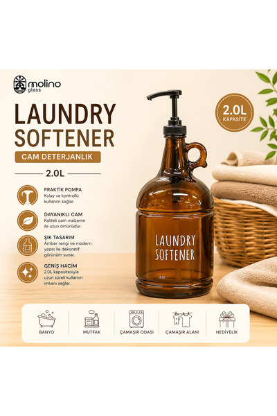 SELÇUK Molino Glass 2.0 L Glass Detergent Dispenser – Amber Glass Liquid Soap...