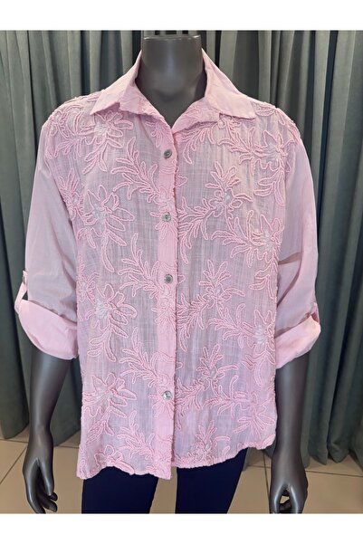 Arzu Yıldırım Butik İthal Desenli Nakışlı Uzun Kollu soft Pamuklu Gömlek