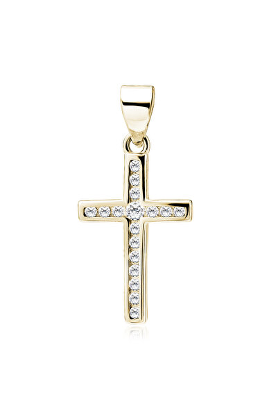 The Casius. 925 silver cross, 14K gold plated, with white zircons, 25 x 12 mm
