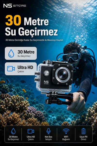 NS Store 4K Ultra HD Motorcu Aksiyon Kamera ve V10 Kask Intercom Sürüş İletişim Kayıt Seti