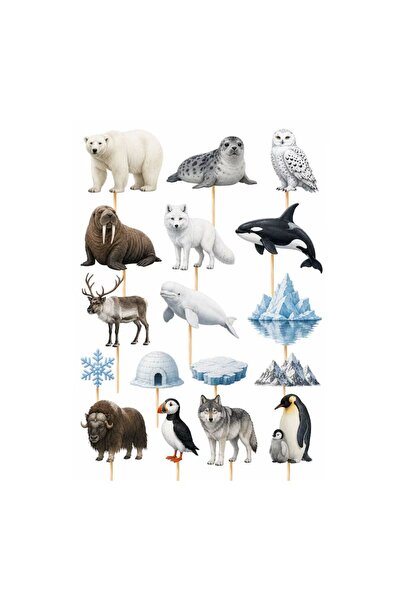 DecoParty Set de decor pentru tort – Tematică Animale Arctice, 17 Piese, Cart...