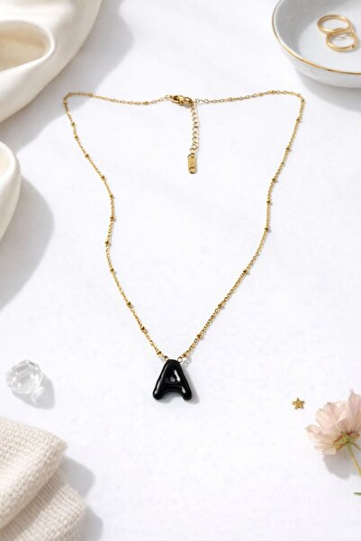 Archhazel Jewelery Letter a Black Enamel Gold Letter Necklace
